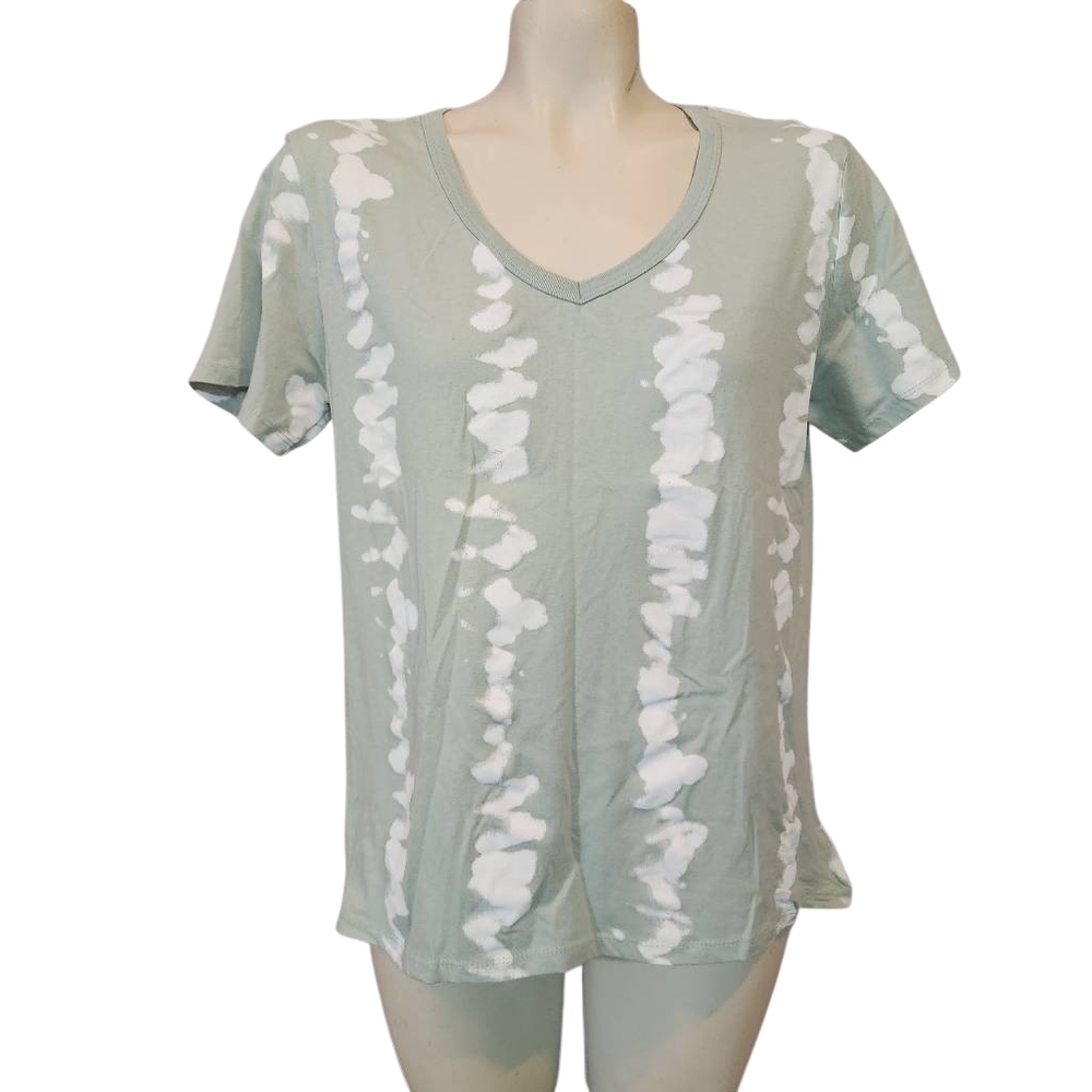Women's Green and White Tie-Dye Top‎ Size Medium